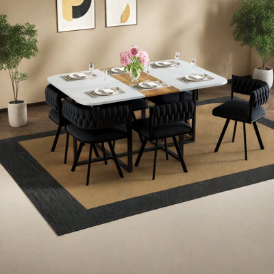 Premium Space-saving Dining Set With Faux Marble And Velvet, Perfect For Modern Kitchens