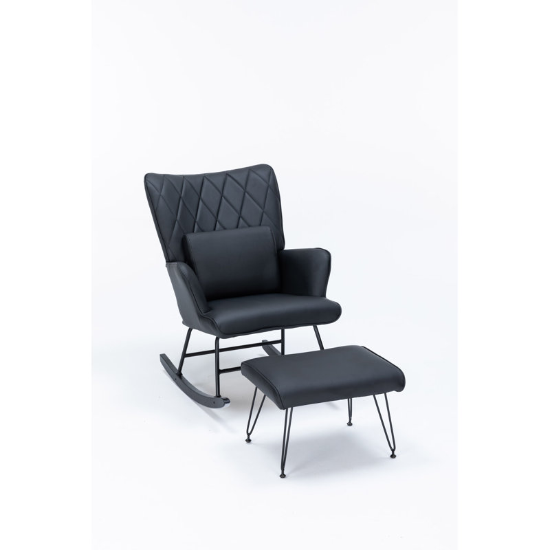 Schaghticoke PU Rocking Chair with Ottoman, Black PU