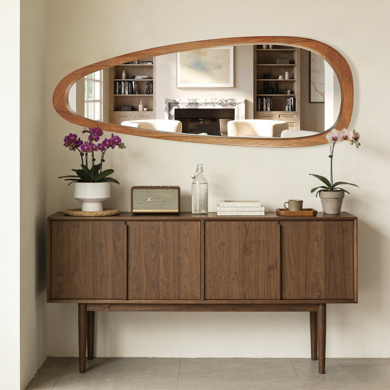 Irregular Natural Wood Frame Wall Mirror, Brown Wood, 60" x 21"