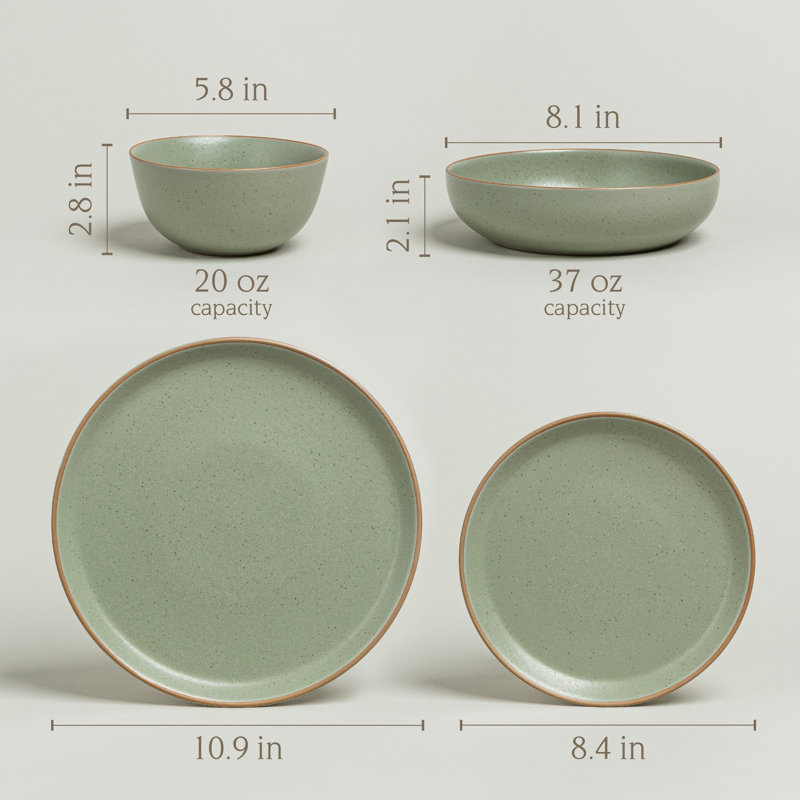 Over&back 16-Piece Artisan Stoneware Dinnerware Set, Green