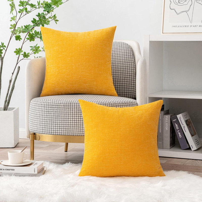 Pack Of 2 Couch Throw Pillow Covers  Soft Goose  Chenille Pillow Covers For Sofa Living Room Solid Dyed Pillow Cases