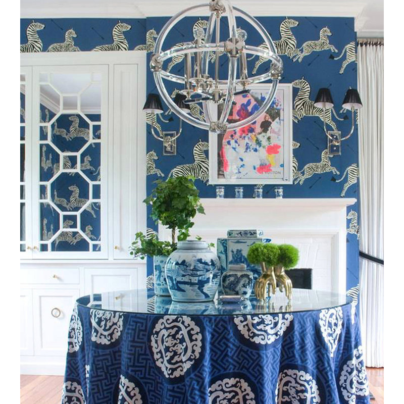 Chinois Chic Dragon's Fret Embroidery Fabric, Midnight