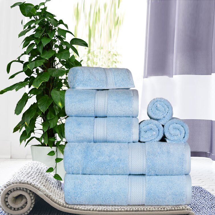 8pc Cotton Bath Towel Set Light Blue