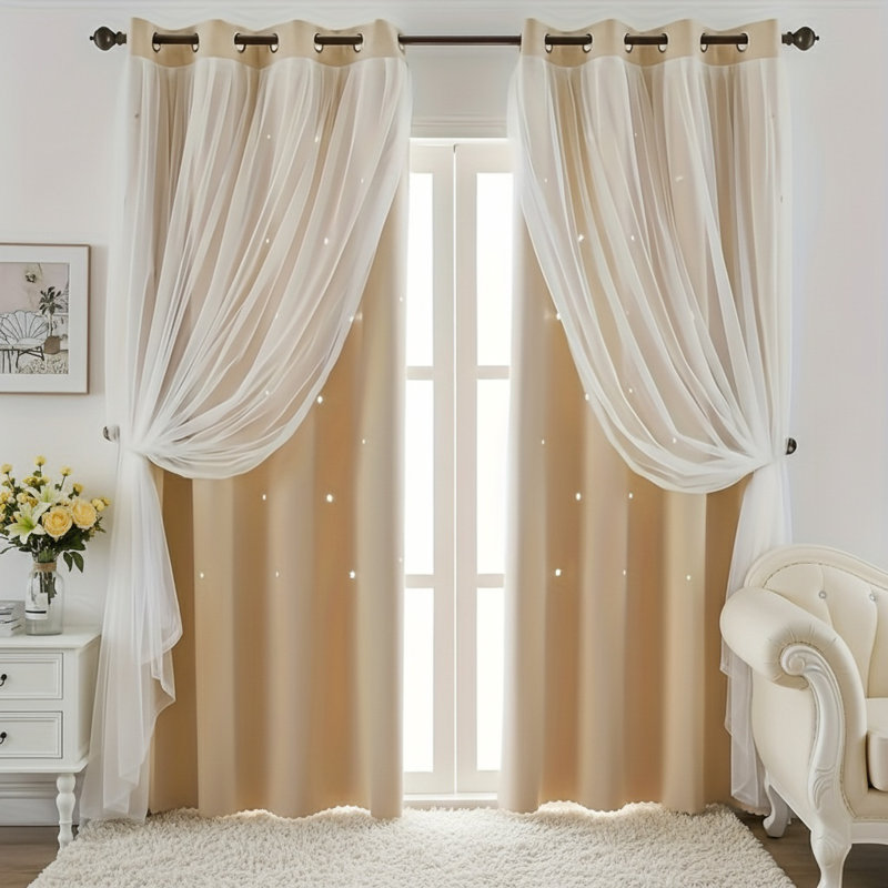 Rideaux occultant à 2 panneaux de couleur beige 2 couches