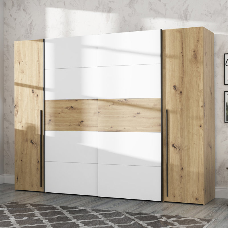 Debarr 4 Door Manufactured Wood Wardrobe, Artisan Oak/White, 210.5cm H x 270.3cm W x 61.2cm D