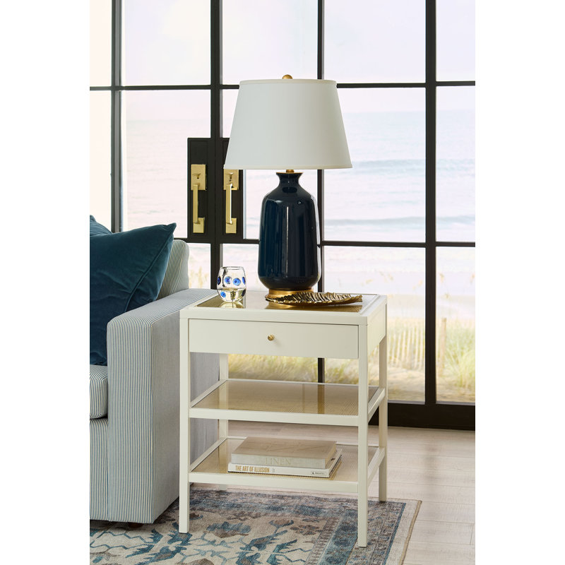 Caanan Glass End Table, White
