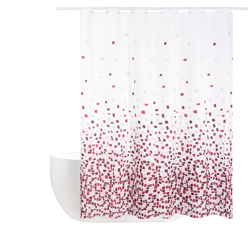 13 Piece Polyester Shower Curtain Set, Red/White 
