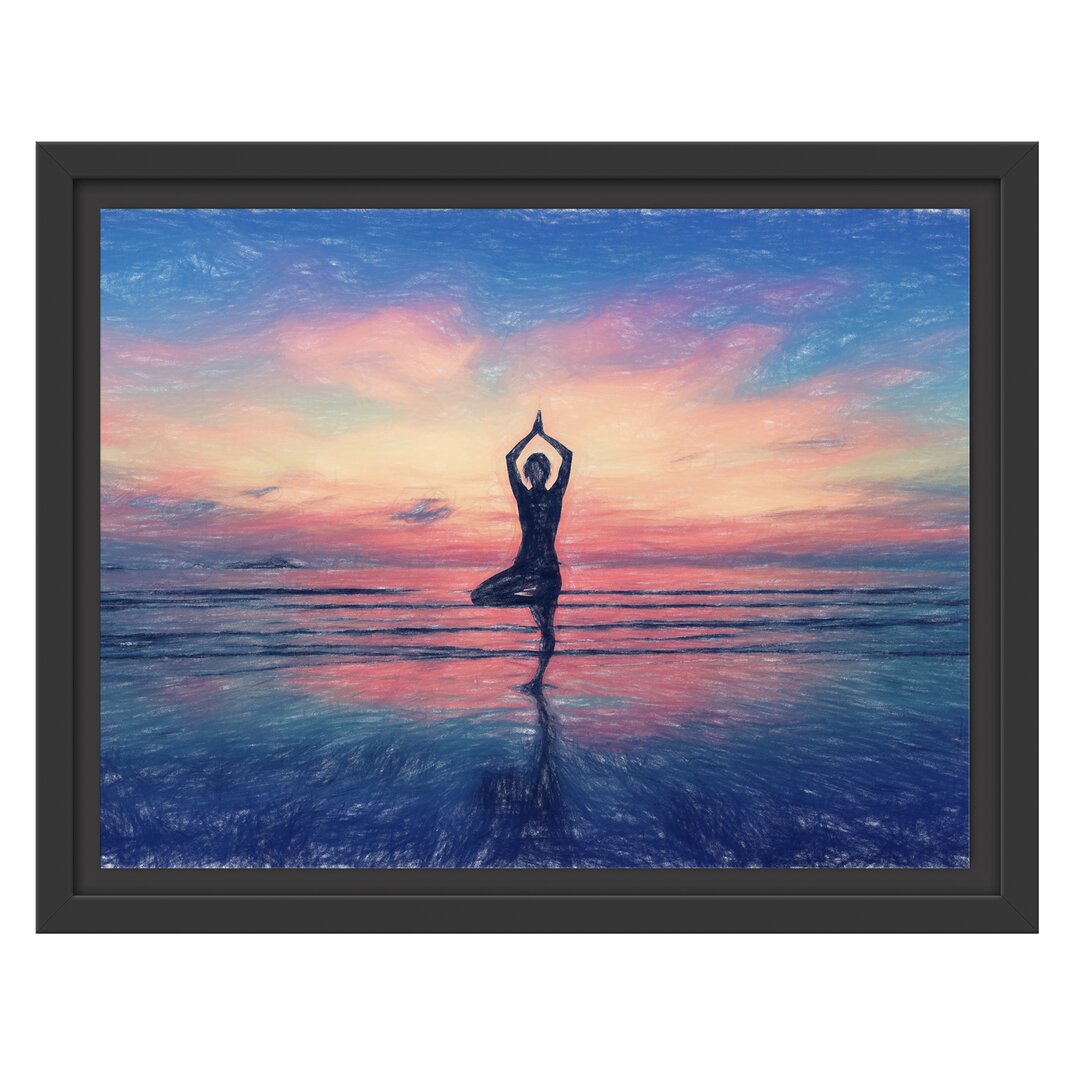 Gerahmtes Wandbild Yoga am Strand