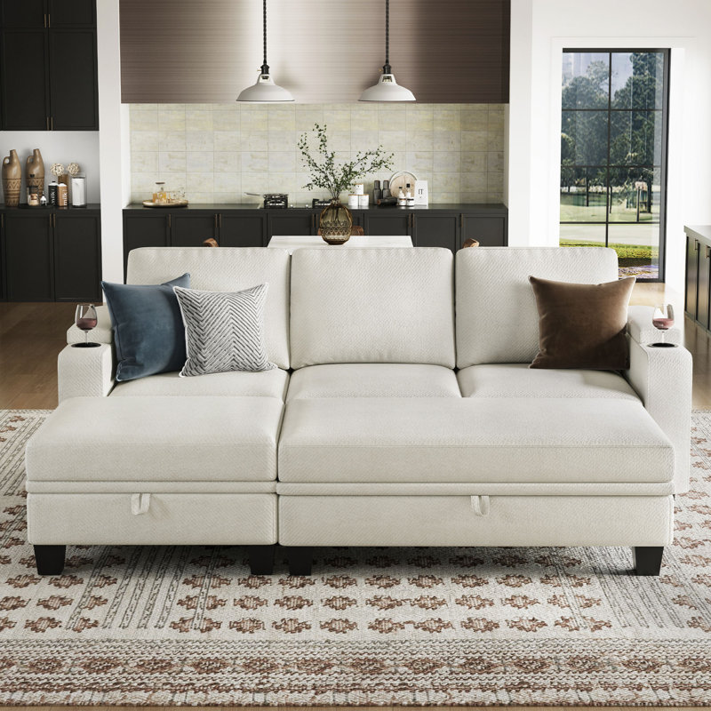 Canapé-lit modulaire Penespa Chenille, Chenille beige
