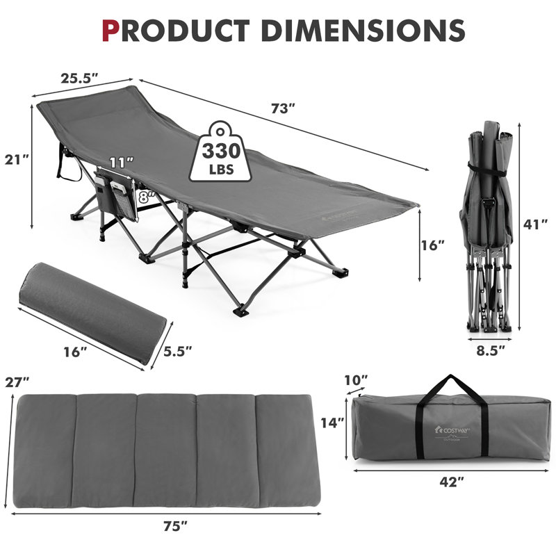 Lit de camp pliable rétractable Costway, Gris