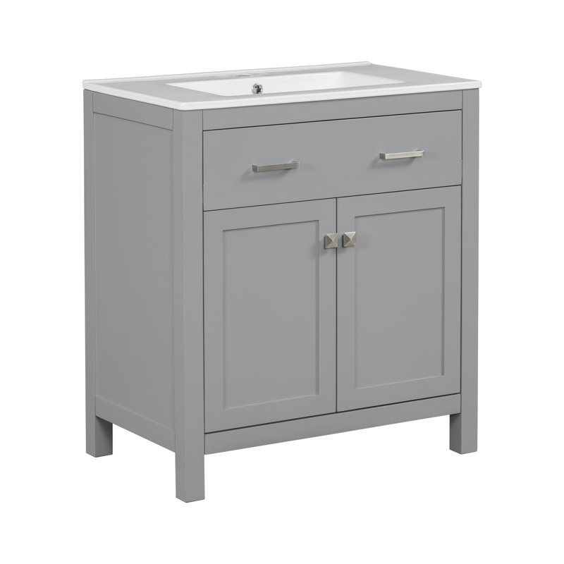 Ensemble de meuble-lavabo gris 60 po avec lavabos doubles, lavabos doubles en céramique et tablette réglable 60 po, Gris