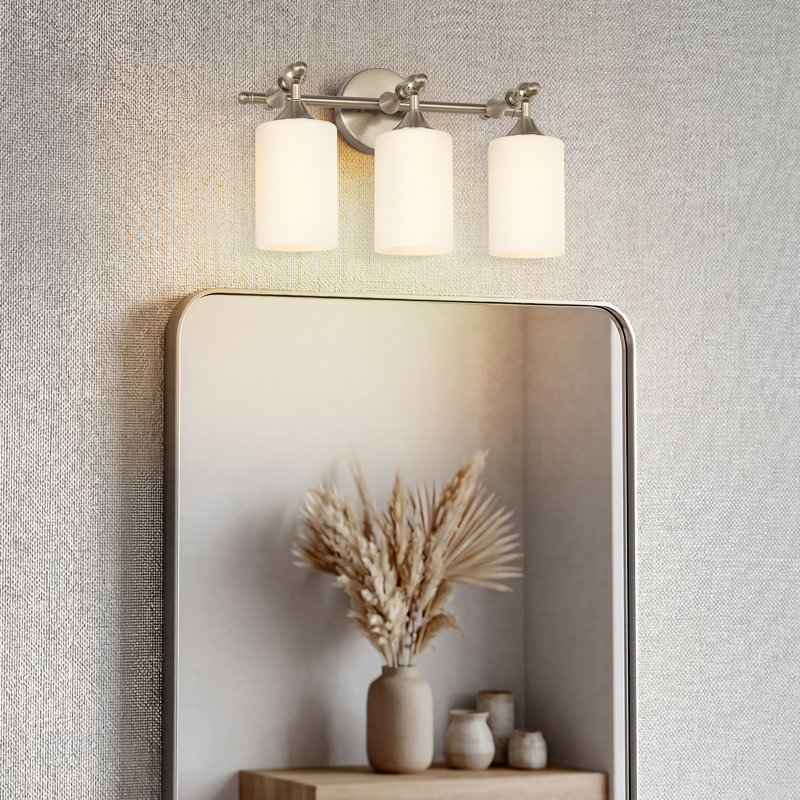 3-Light Dimmable Vanity Light With Milk Glass Shades Brushed Nickel Finish, Brushed Nickel