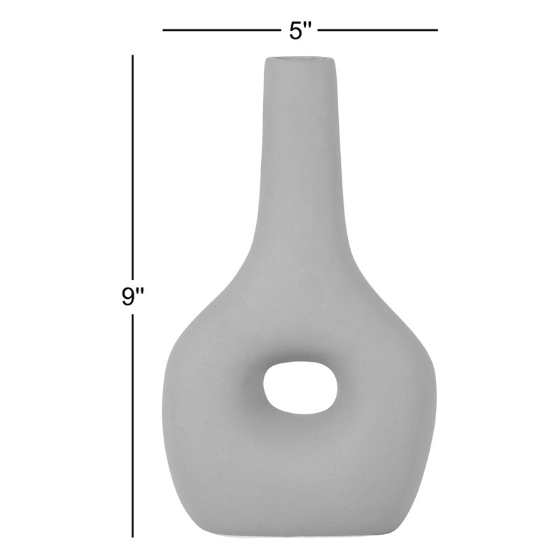 Decorative Stoneware Ceramic Vase with Sculptural Donut Shape and Boho Modern Design for Artistic Accent Styling and Contemporary Shelf or Tabletop Display