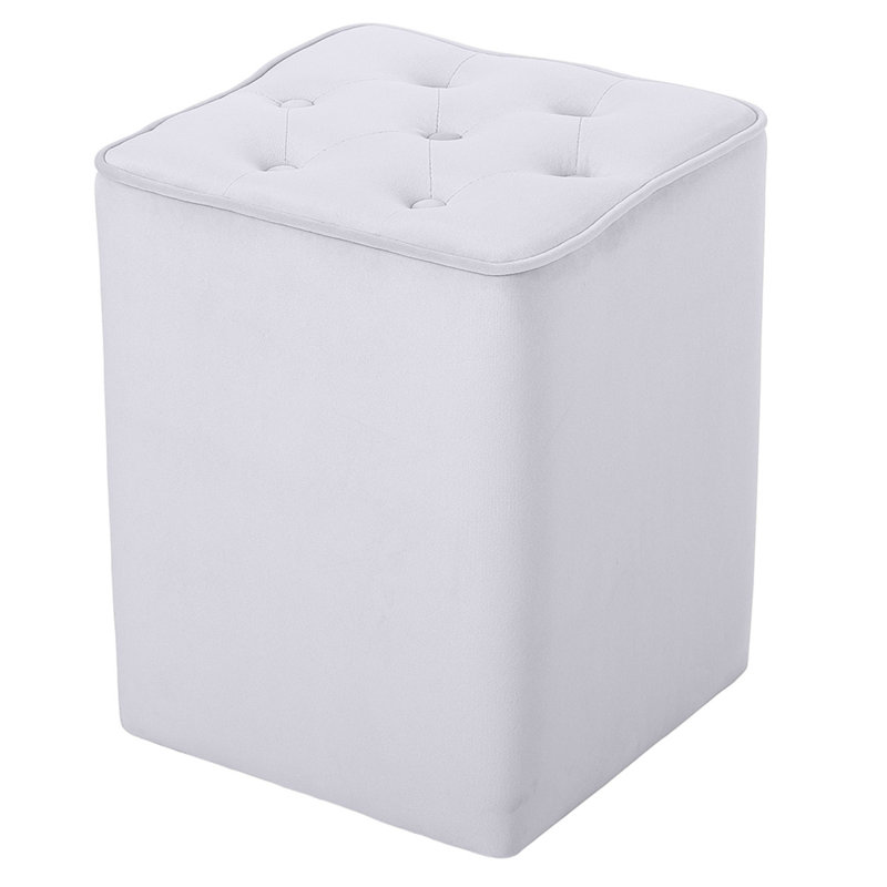 Hepler 40cm Wide Velvet Tufted Square Solid Colour Pouffe Ottoman, Silver