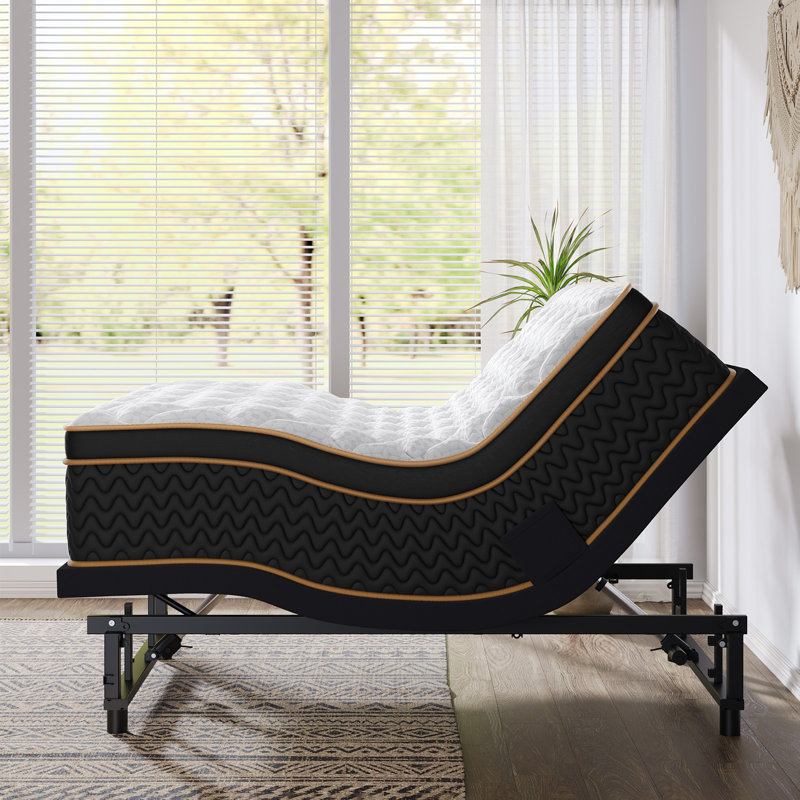 Lit réglable à 3 côtés avec matelas hybride 14 po et télécommande sans fil, zéro gravité, soulagement du ronflement, fermeté moyenne