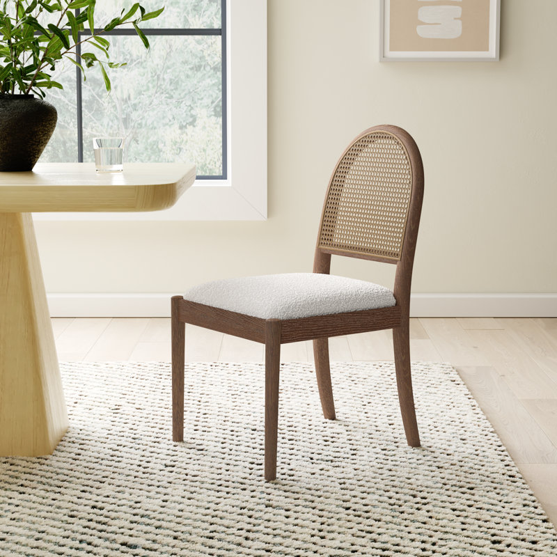 Cossette 18.5'' H Upholstered Oak Side Chair, Ivory Boucle, Brown