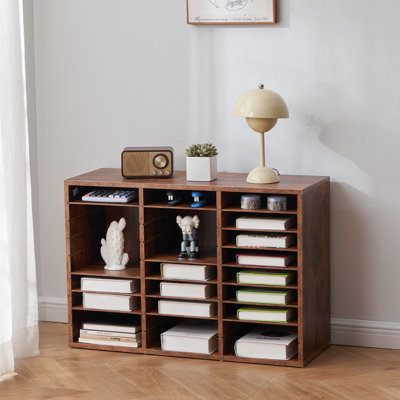 Wooden Literature Organizer 27 Compartments Removable Shelves