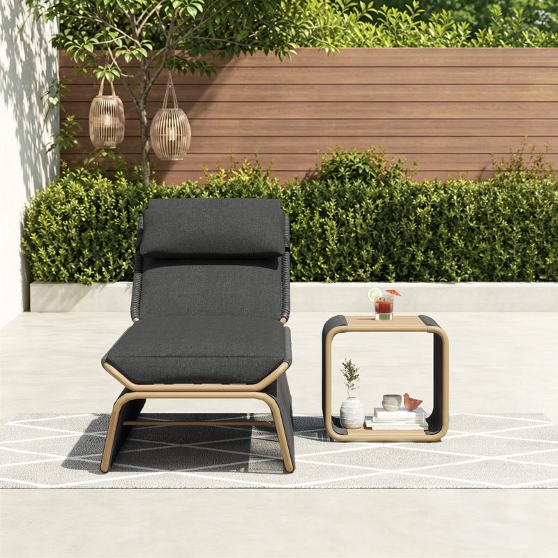 Chaise longue avec table Harper, Carbone, Gris foncé