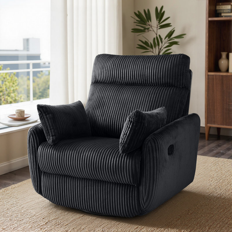 Fauteuil inclinable et oscillant pivotant moderne de 37,5 pouces avec repose-pieds et dossier réglable, tissu en velours côtelé moelleux