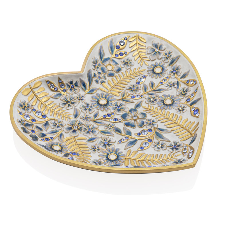 Aria Floral Heart Trinket Tray, Blue
