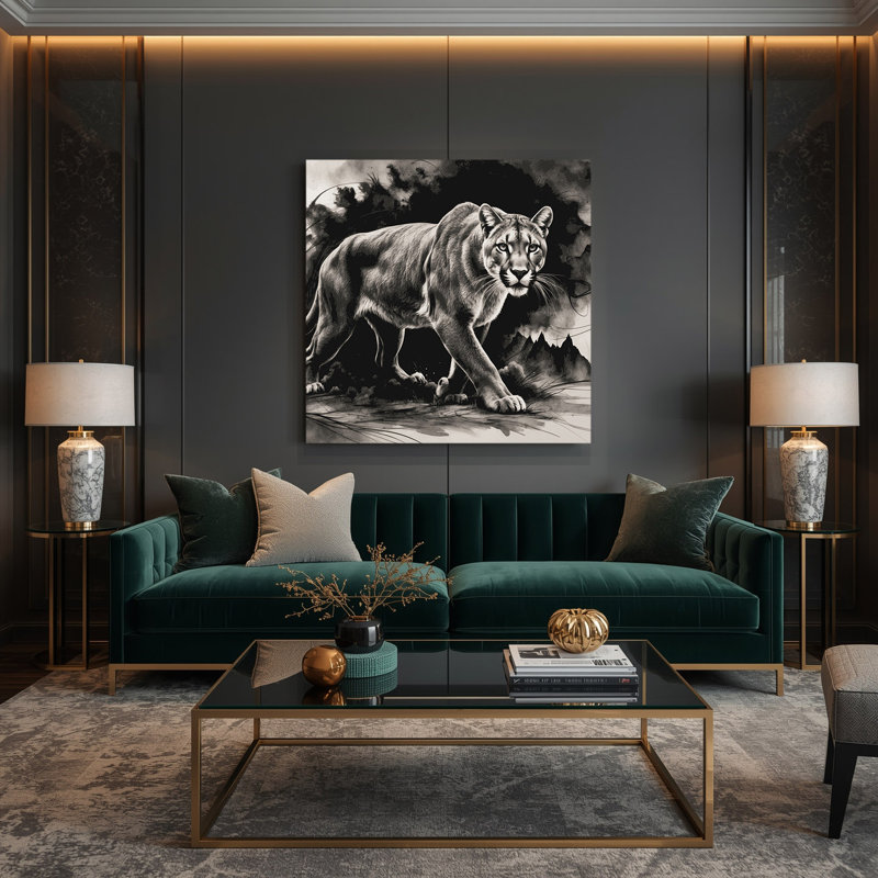 «Big Cats South American Puma», art mural sur toile grise, H 12 po x l 12 po