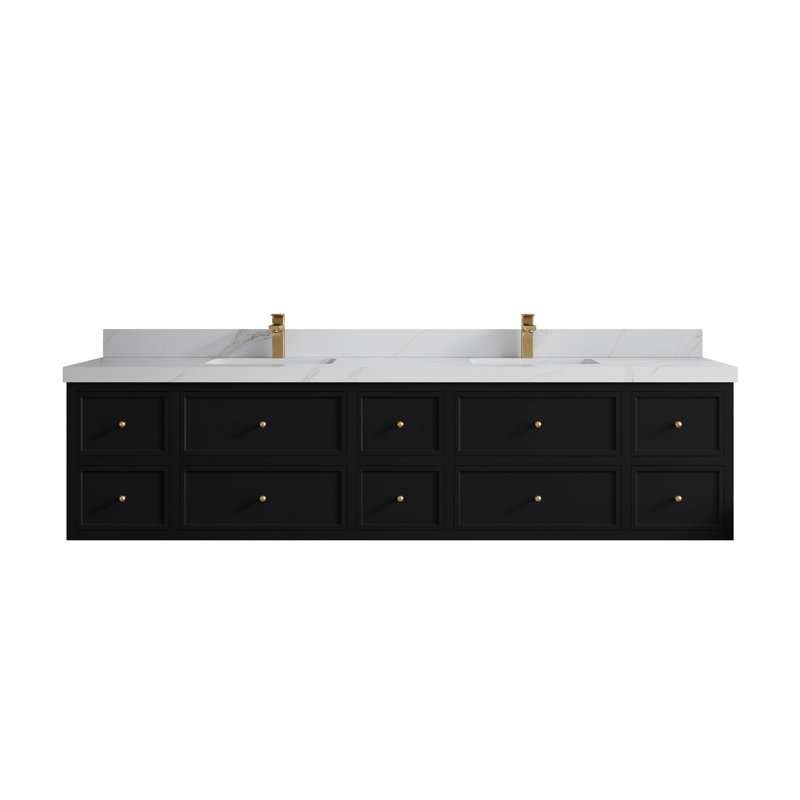 Flottant 84 po Roswell X P 22 po De salle de bain Quartz gris perle, Sienne Calacatta