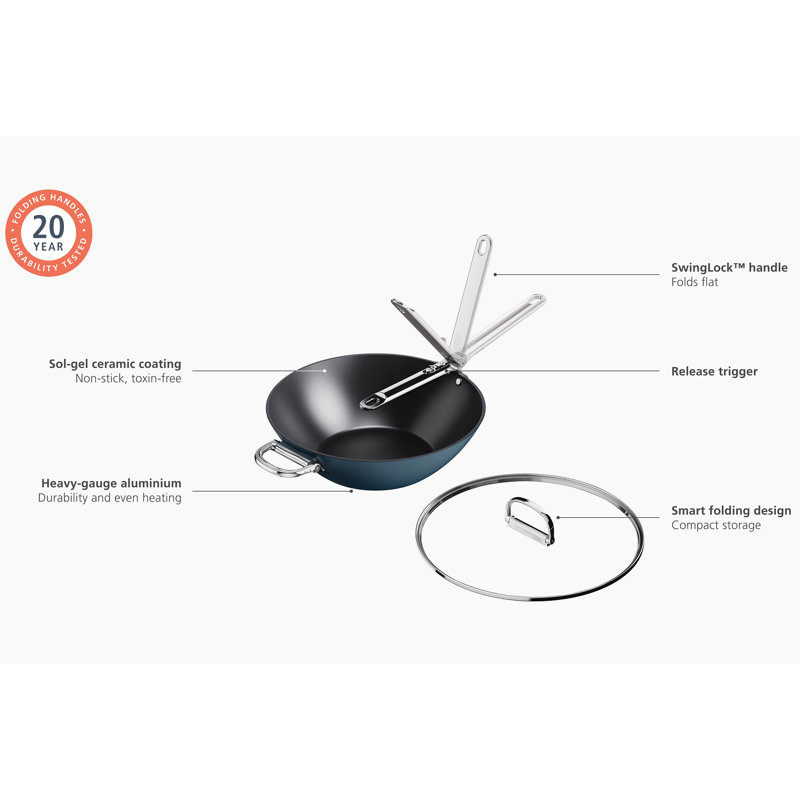 Joseph Joseph Space 12.5" Non-stick Ceramic Wok with Folding Handle and Lid