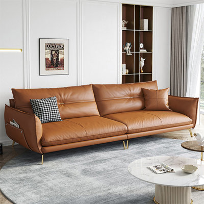 Orange Genuine Leather Modular Sofa cushion couch