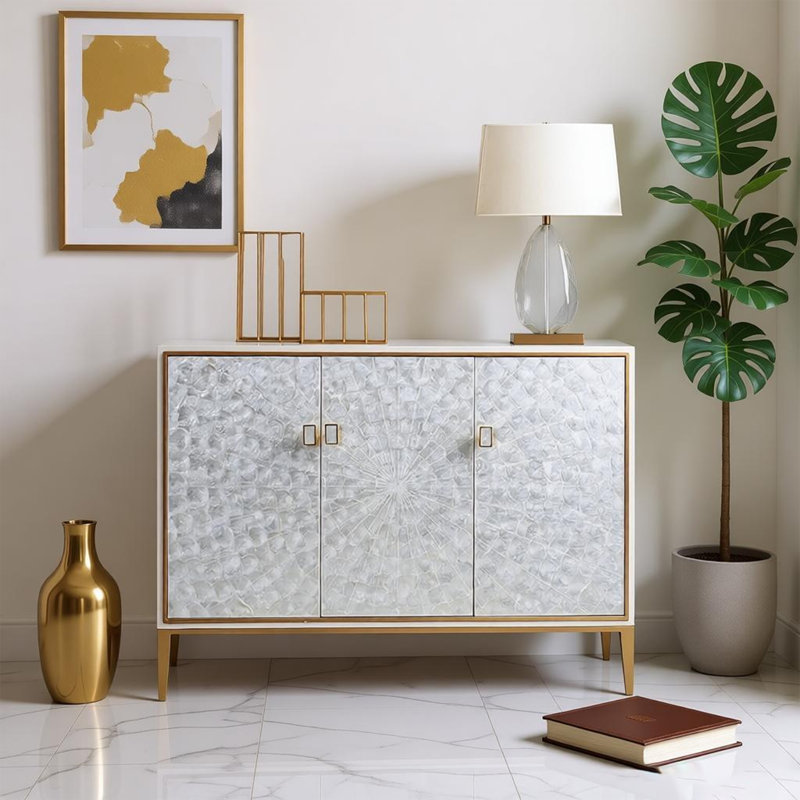 Armoire latérale décorative pour cloison intérieure, 35.43" H x 47.24" W x 14.96" D, Champagne color
