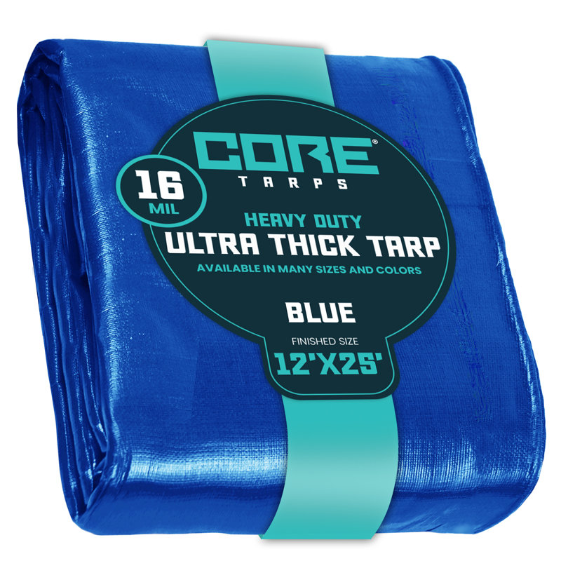 Bâche en polyéthylène robuste de 16 mil, imperméable et résistante aux rayons UV, Bleu, 12 pi x 25 pi