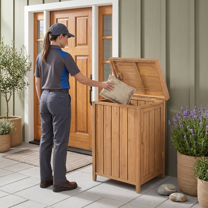 Boîte de livraison en bois résistant aux intempéries, couvercle verrouillable, tablette réglable amovible, finition résistante aux fissures et à la décoloration