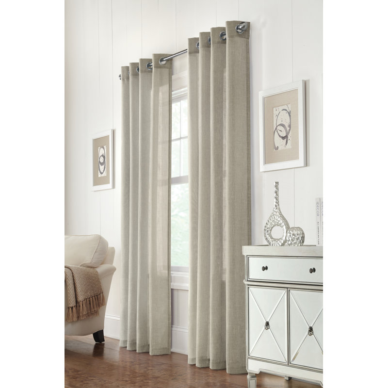 Veroniza Solid Semi-Sheer Grommet Single Curtain Panel, Linen, 52" W x 95" L