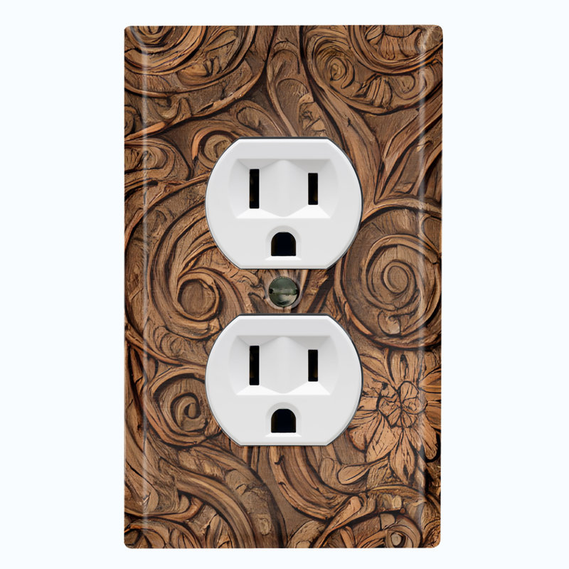 Metal Light Switch Plate Outlet Cover (Brown Wood Pattern Tree Bark Print - Single Duplex)