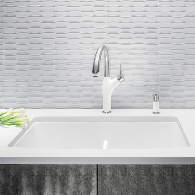 Diamond SILGRANIT 32" 50/50 Double Bowl Undermount Kitchen Sink with Low Divide, White
