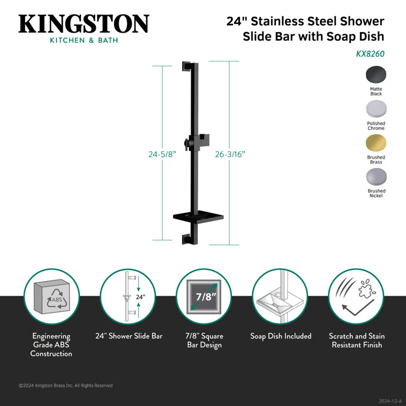 Kingston Brass Claremont 24-Inch Stainless Steel Shower Slide Bar with Soap Dish, Polished Chrome