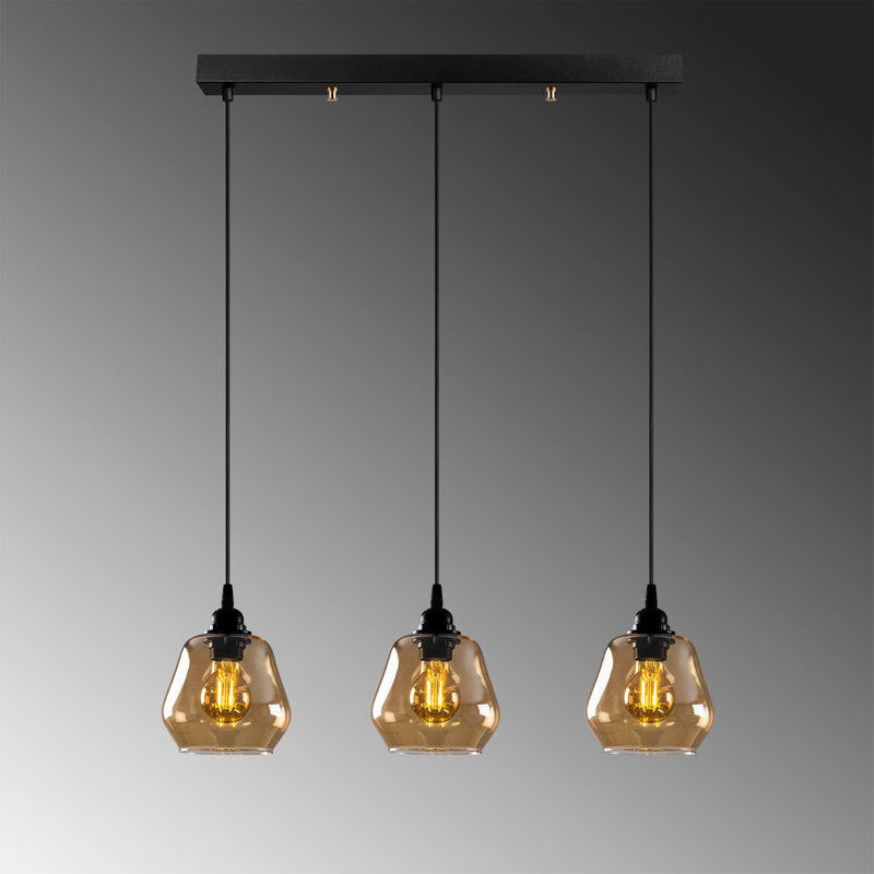 Élégant lustre nostalgie, doré et noir, hauteur réglable 43,3 po x 5,9 po | Corps en métal avec capuchon en verre, type de douille: 3 x E27 Max 40W | Design scandinave glamour, parfait pour les salles à manger et les espaces de vie