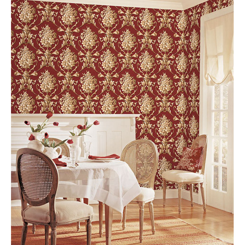 Grijalva Damask Roll, Red/Metallic Gold