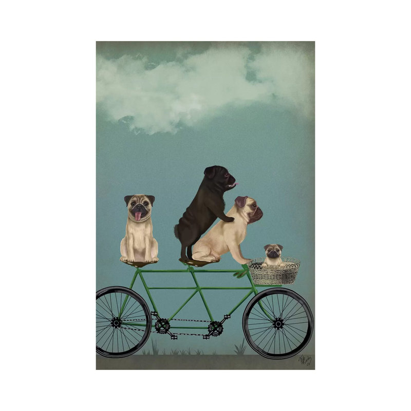 «Pug Tandem» - Imprimé, Toile tendue, H 12 po x l 8 po x P 0,75 po
