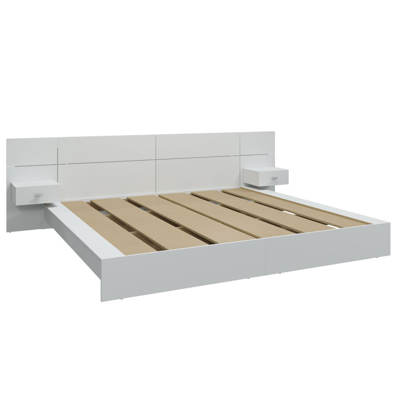 Modern Kaphan Bedroom - Platform Bed with Headboard and Nightstands (2) – Easy Assembly, No Box Spring Required, White, King