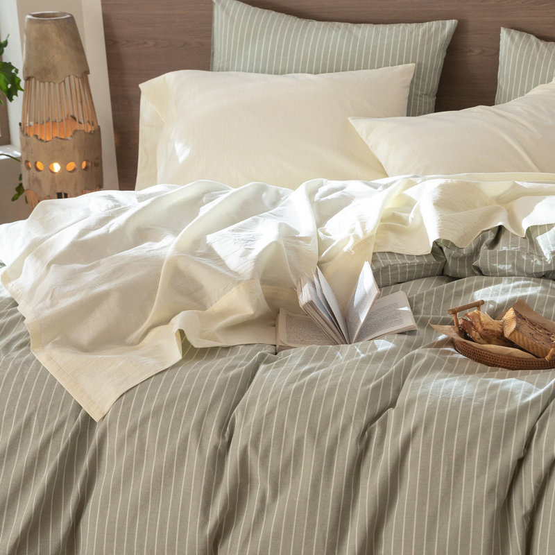 Drap plat 100% coton lavé MooMee, Blanc, crème, Drap plat grand