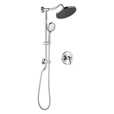 Wall Mount Pressure-Balanced Shower System,10" Rainfall Shower Head with Slider Bar 5-Setting Handheld Spray