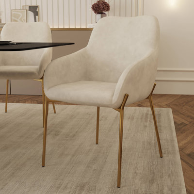Kobinski Upholstered Dining Chair In Velvet/Leather/Boucle With Gold Chrome Iron