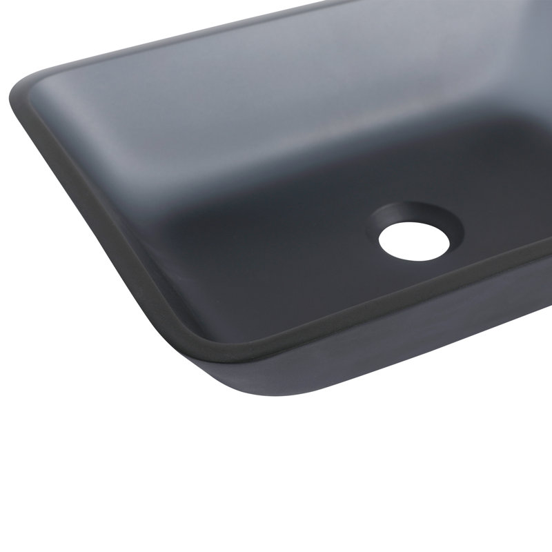 Rosefray 17.94'' Black Glass Rectangular Bathroom Sink