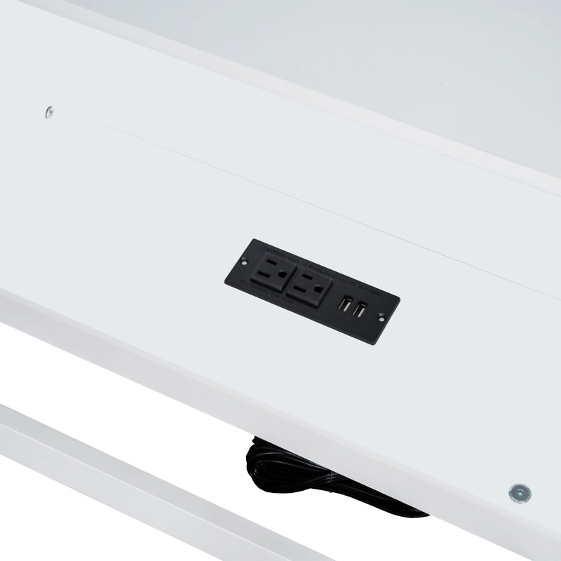 Lit en bois avec armoires de rangement et ports USB, Blanc