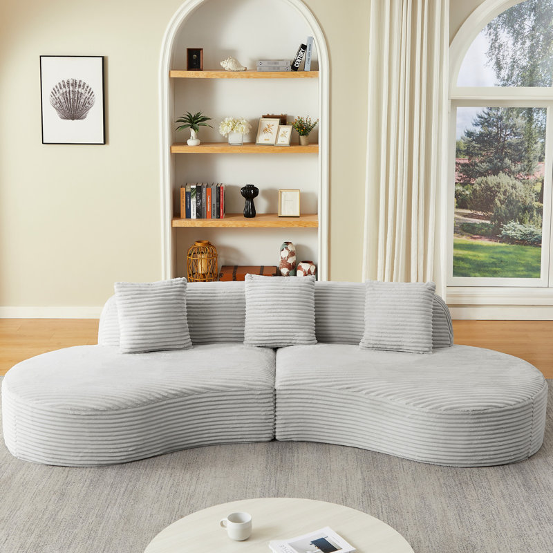 Cosy Grey Corduroy Upholstered 4 - Seat Sectional Couch For Apartment, Comfortable Spring Cushions, Instant Use Peculiar