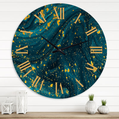 Dark Blue Marble With Golden Glitter - Modern wall clock