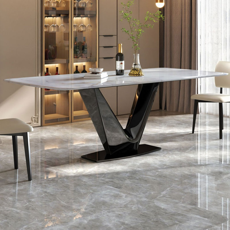 White Rectangular Colored crystal Stone with stainless steel Dining Table For Dining Room/Kitchen