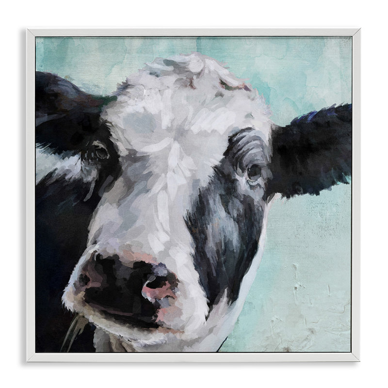 «Gentle Farm Cow», impression, Giclée encadrée blanc bord de mer, L 17 po x H 17 po