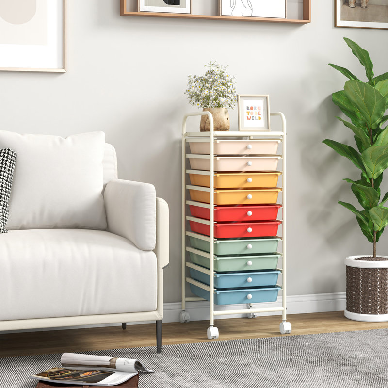 Daveney 10 Drawer Storage Drawer, Green/Red/Orange/Blue/Cream