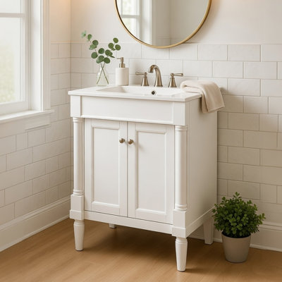 Fiji Bathroom Vanity With Ceramic Sink And Cabinet Storage, White 24 Inch